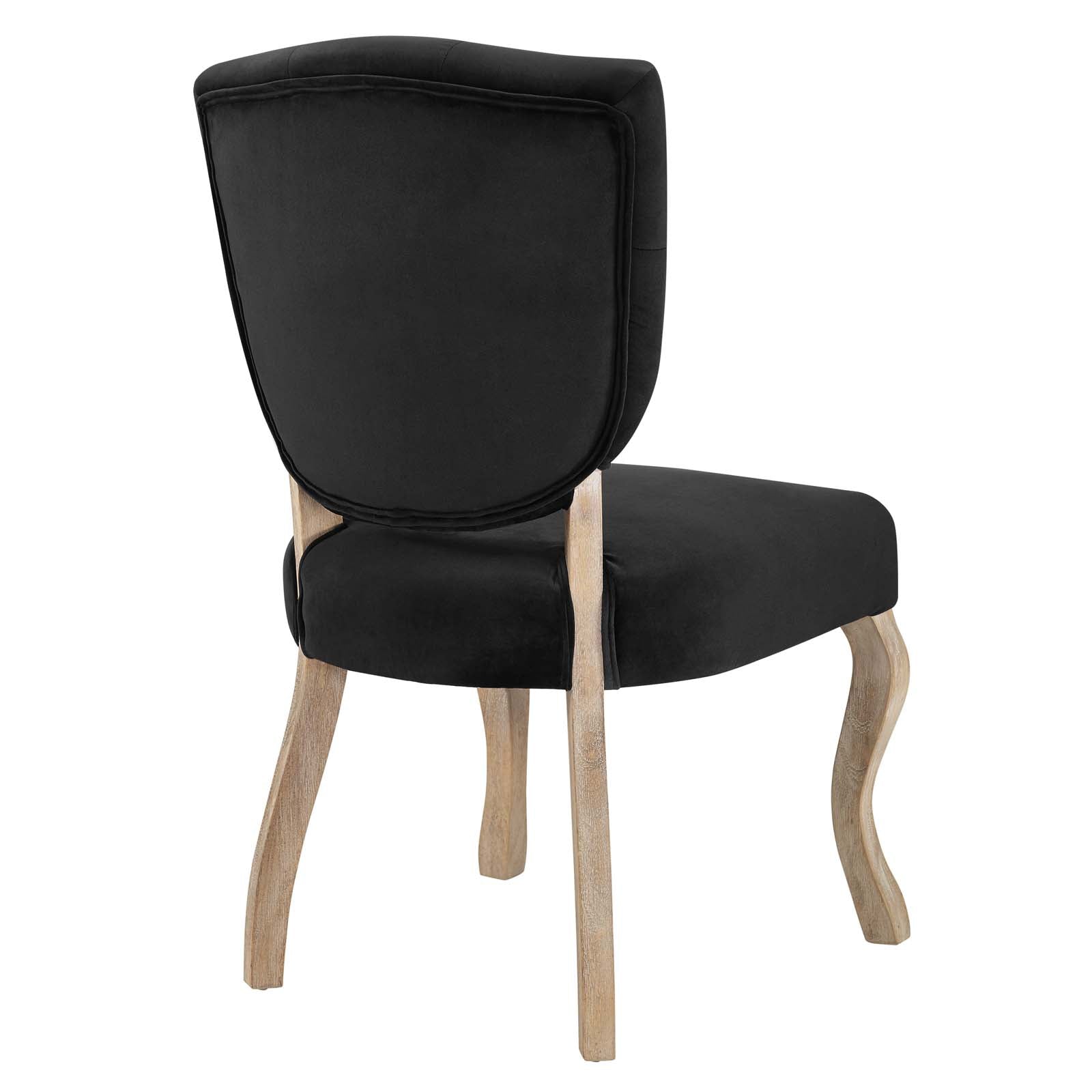 Black upholstered dining side chair with light natural wood curved legs and padded backrest, set of 4.