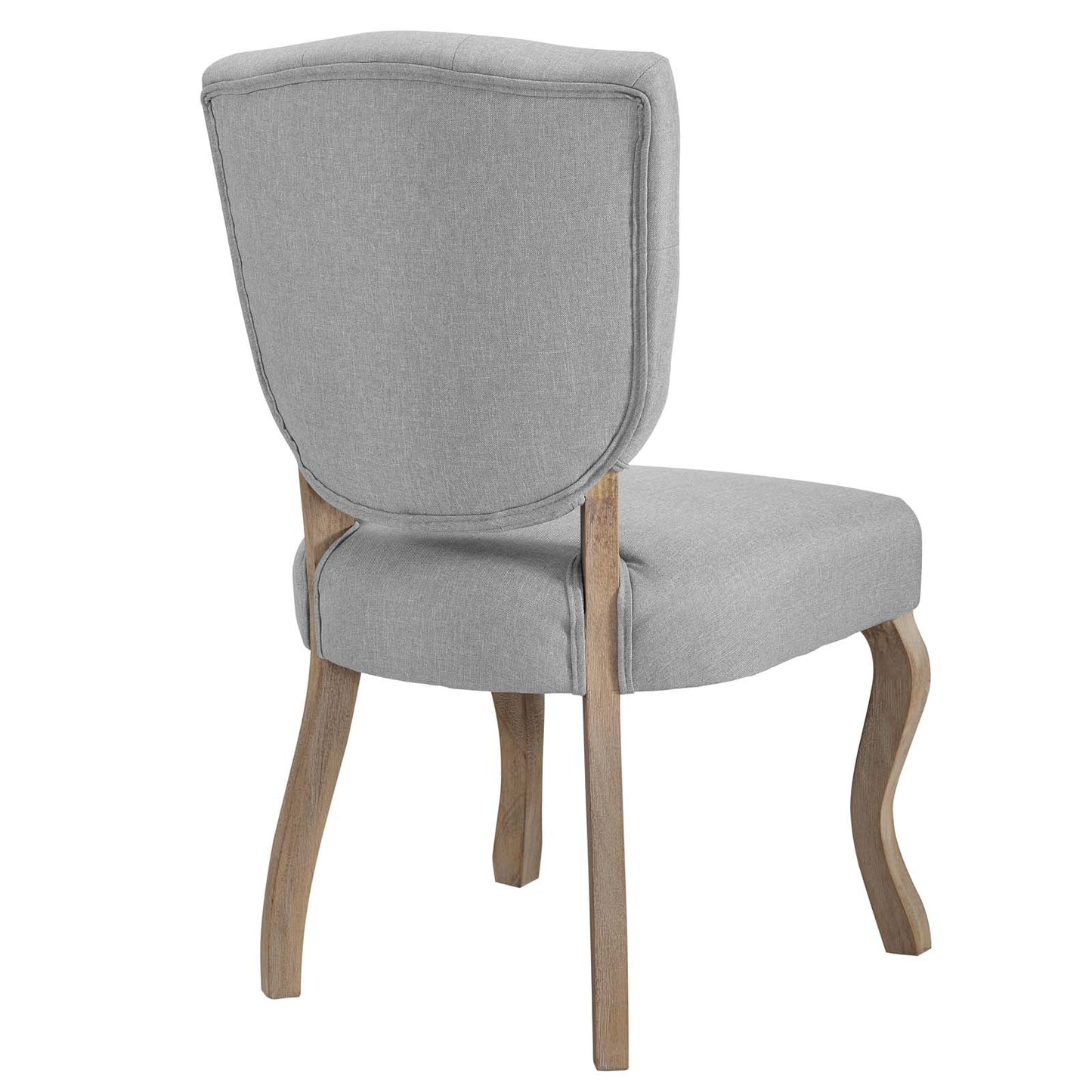 Gray upholstered dining side chairs set of 4 with cushioned backrests and curved wooden cabriole legs.