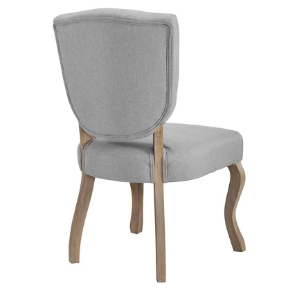 Gray upholstered dining side chairs set of 4 with cushioned backrests and curved wooden cabriole legs.