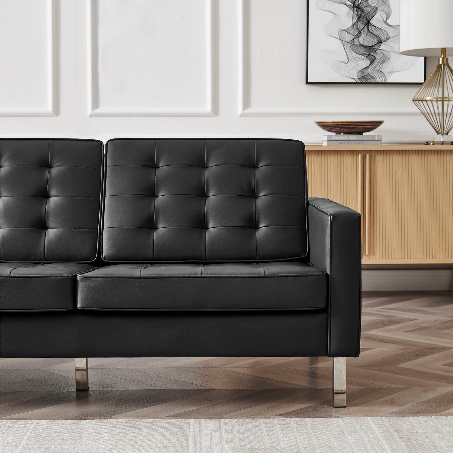 Modway - Loft Tufted Vegan Leather Sofa by Modway  Living Room Sofas and Armchairs Black - EEI-3385-SLV-BLK