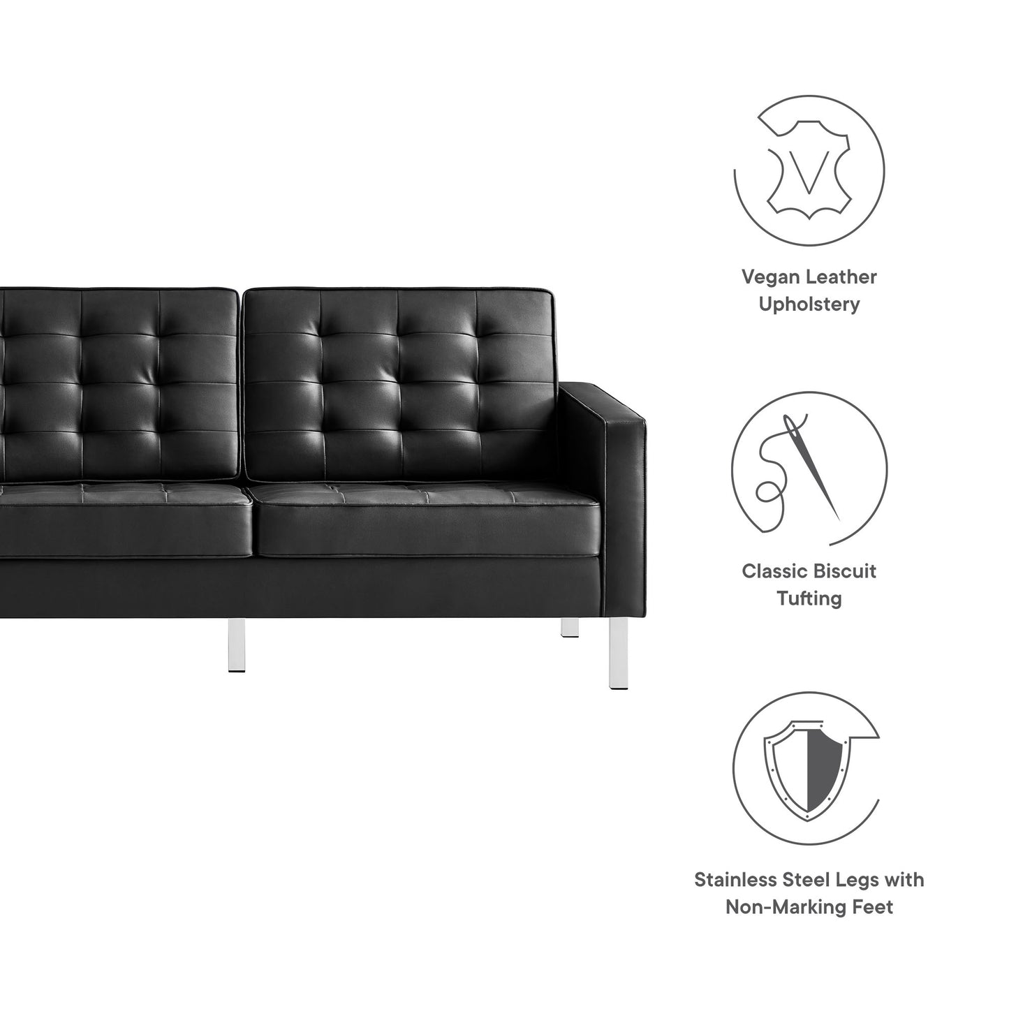 Modway - Loft Tufted Vegan Leather Sofa by Modway  Living Room Sofas and Armchairs Black - EEI-3385-SLV-BLK