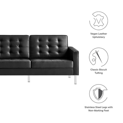 Modway - Loft Tufted Vegan Leather Sofa by Modway  Living Room Sofas and Armchairs Black - EEI-3385-SLV-BLK