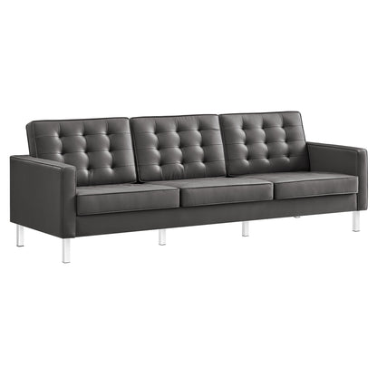Modway - Loft Tufted Vegan Leather Sofa by Modway  Living Room Sofas and Armchairs Gray - EEI-3385-SLV-GRY