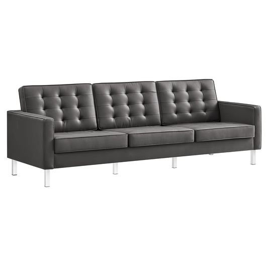 Modway - Loft Tufted Vegan Leather Sofa by Modway  Living Room Sofas and Armchairs Gray - EEI-3385-SLV-GRY