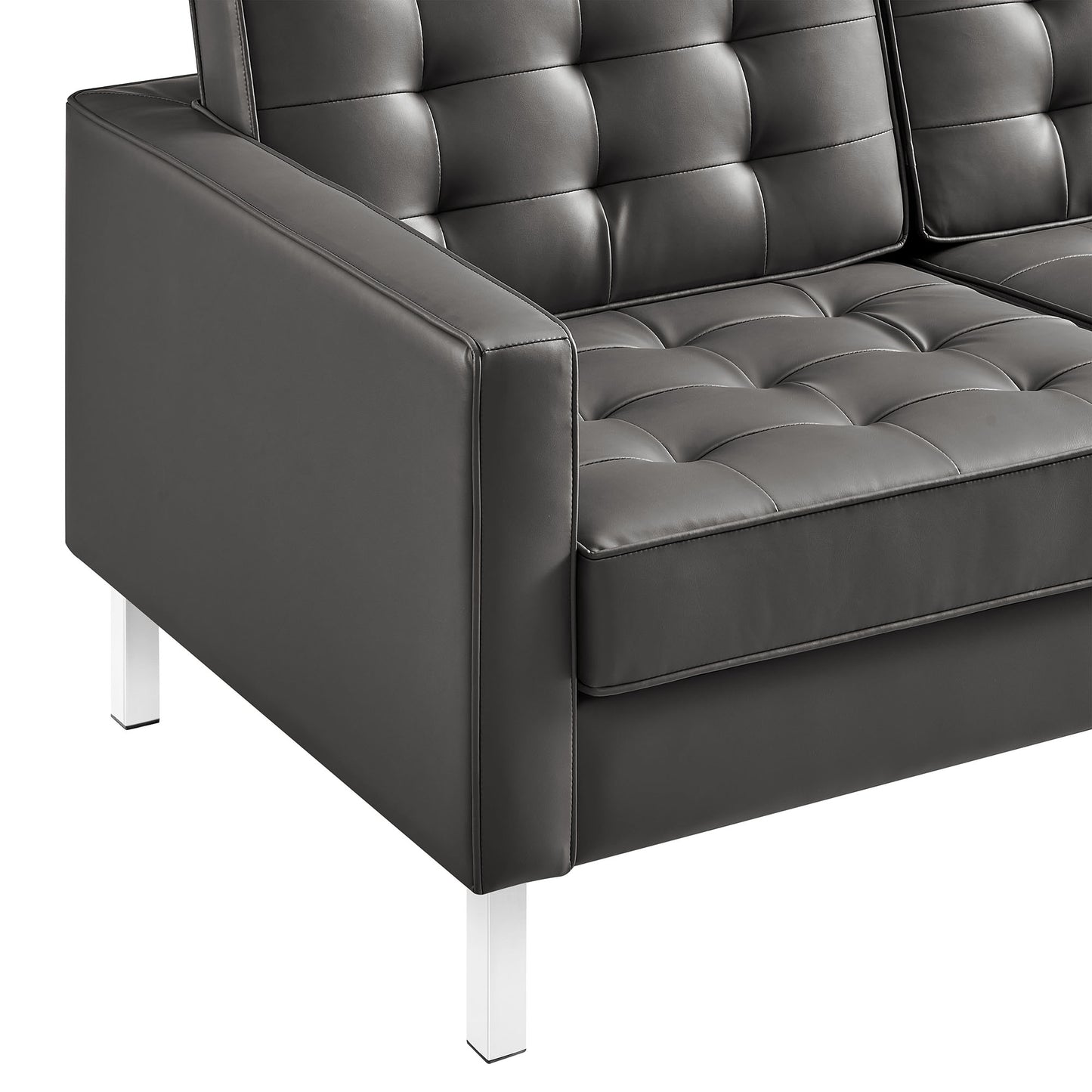 Modway - Loft Tufted Vegan Leather Sofa by Modway  Living Room Sofas and Armchairs Gray - EEI-3385-SLV-GRY