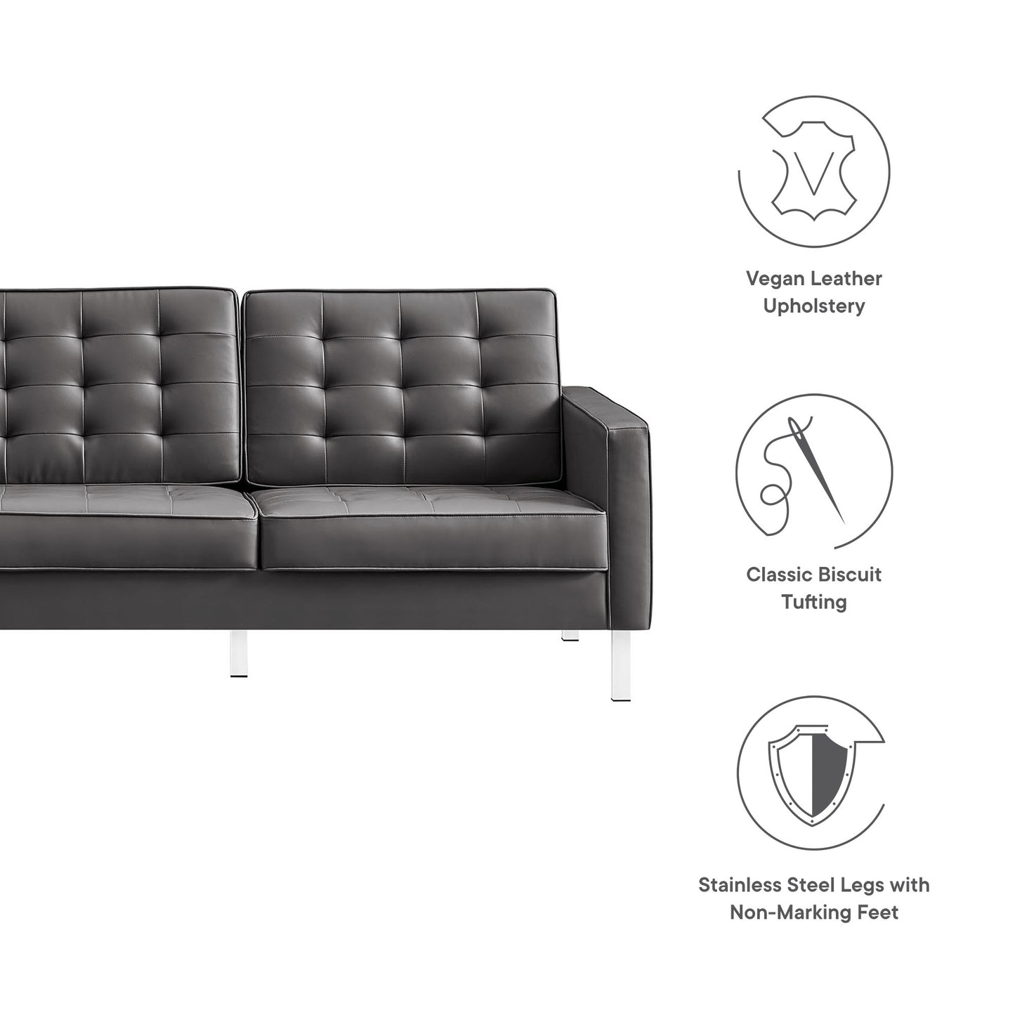 Modway - Loft Tufted Vegan Leather Sofa by Modway  Living Room Sofas and Armchairs Gray - EEI-3385-SLV-GRY