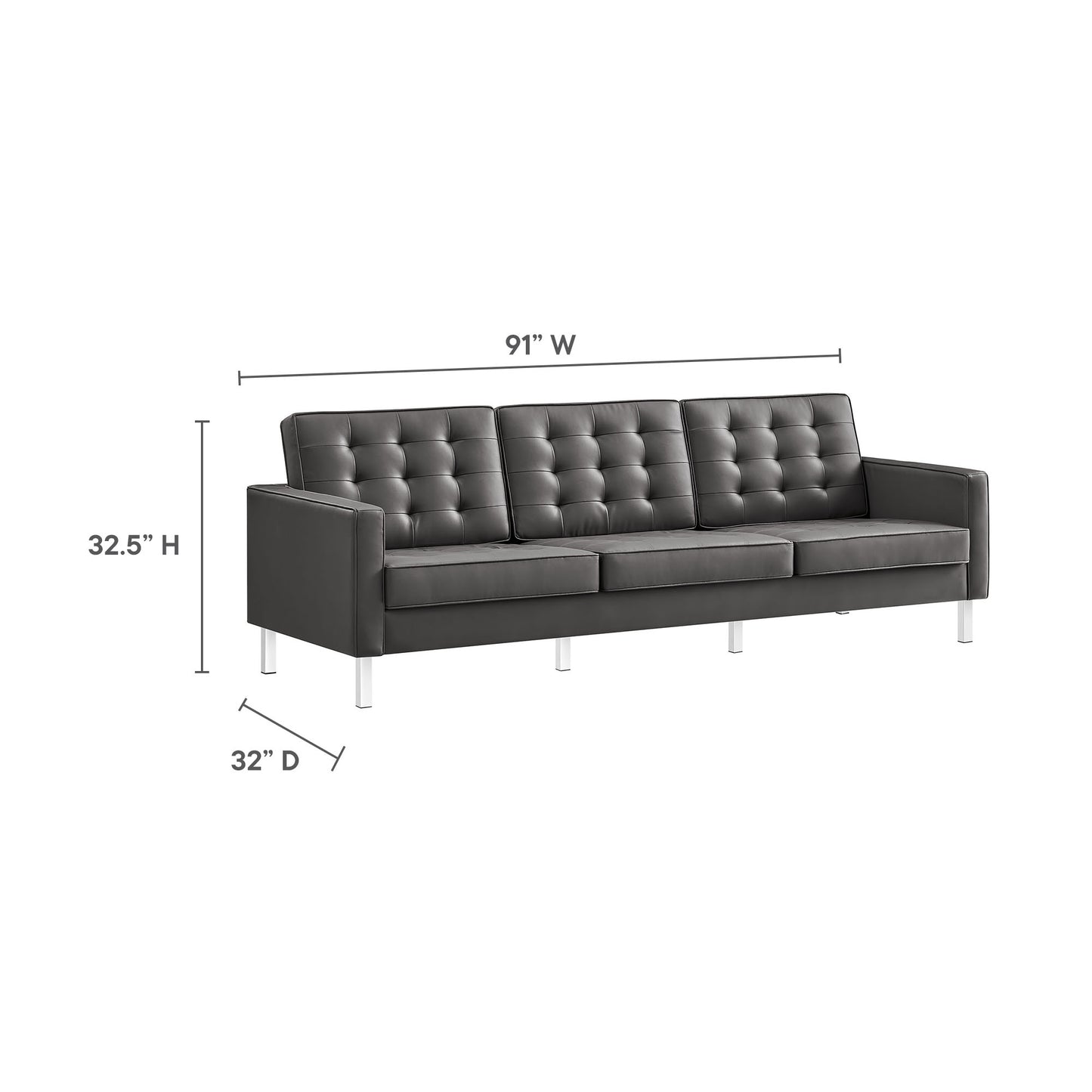 Modway - Loft Tufted Vegan Leather Sofa by Modway  Living Room Sofas and Armchairs Gray - EEI-3385-SLV-GRY