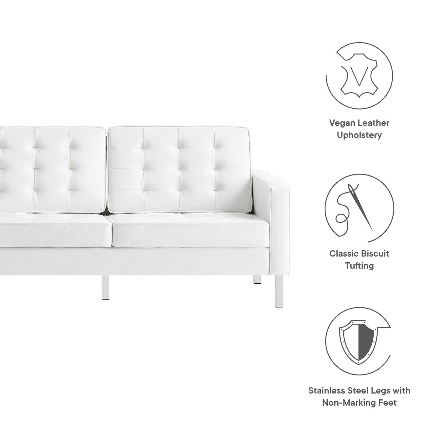 Modway - Loft Tufted Vegan Leather Sofa by Modway  Living Room Sofas and Armchairs White - EEI-3385-SLV-WHI
