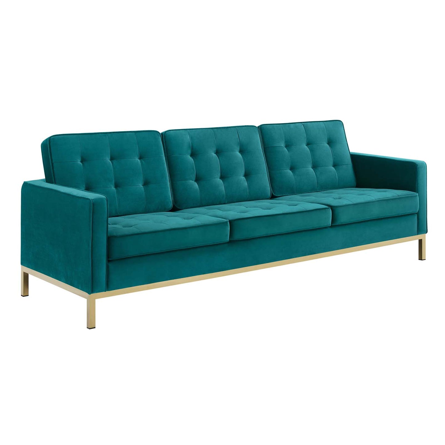 Modway Outlet Loft Gold Stainless Steel Leg Performance Velvet Sofa by Modway  Living Room Furniture Gold Teal - EEI-3387-GLD-TEA