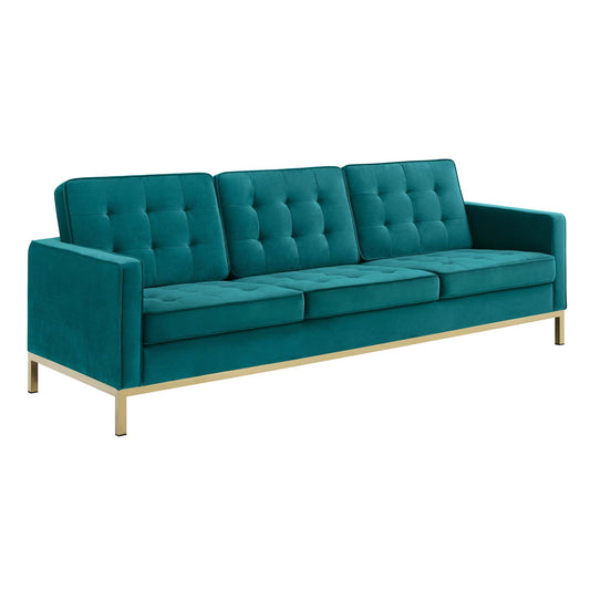 Modway Outlet Loft Gold Stainless Steel Leg Performance Velvet Sofa by Modway  Living Room Furniture Gold Teal - EEI-3387-GLD-TEA