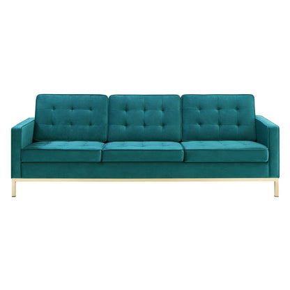 Modway Outlet Loft Gold Stainless Steel Leg Performance Velvet Sofa by Modway  Living Room Furniture Gold Teal - EEI-3387-GLD-TEA