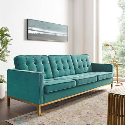 Modway Outlet Loft Gold Stainless Steel Leg Performance Velvet Sofa by Modway  Living Room Furniture Gold Teal - EEI-3387-GLD-TEA