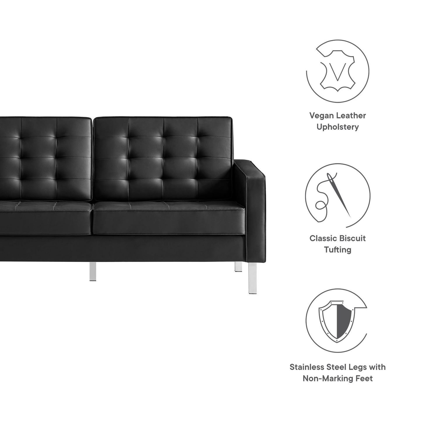 Modway - Loft Tufted Vegan Leather Loveseat by Modway  Living Room Sofas and Armchairs Black - EEI-3388-SLV-BLK