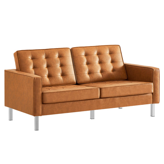 Modway Outlet Loft Tufted Vegan Leather Loveseat by Modway  Living Room Furniture Silver Tan - EEI-3388-SLV-TAN