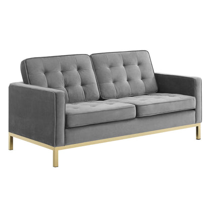 Modway Outlet Loft Gold Stainless Steel Leg Performance Velvet Loveseat by Modway  Living Room Furniture Gold Gray - EEI-3390-GLD-GRY