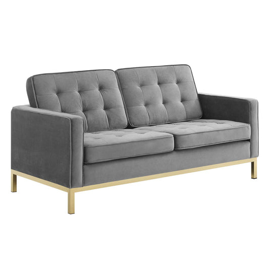Modway Outlet Loft Gold Stainless Steel Leg Performance Velvet Loveseat by Modway  Living Room Furniture Gold Gray - EEI-3390-GLD-GRY