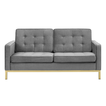 Modway Outlet Loft Gold Stainless Steel Leg Performance Velvet Loveseat by Modway  Living Room Furniture Gold Gray - EEI-3390-GLD-GRY