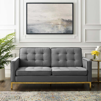 Modway Outlet Loft Gold Stainless Steel Leg Performance Velvet Loveseat by Modway  Living Room Furniture Gold Gray - EEI-3390-GLD-GRY
