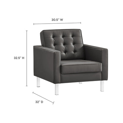 Modway - Loft Tufted Vegan Leather Armchair and Ottoman Set by Modway  Living Room Sofas and Armchairs  - EEI-6409-SLV-GRY-SET
