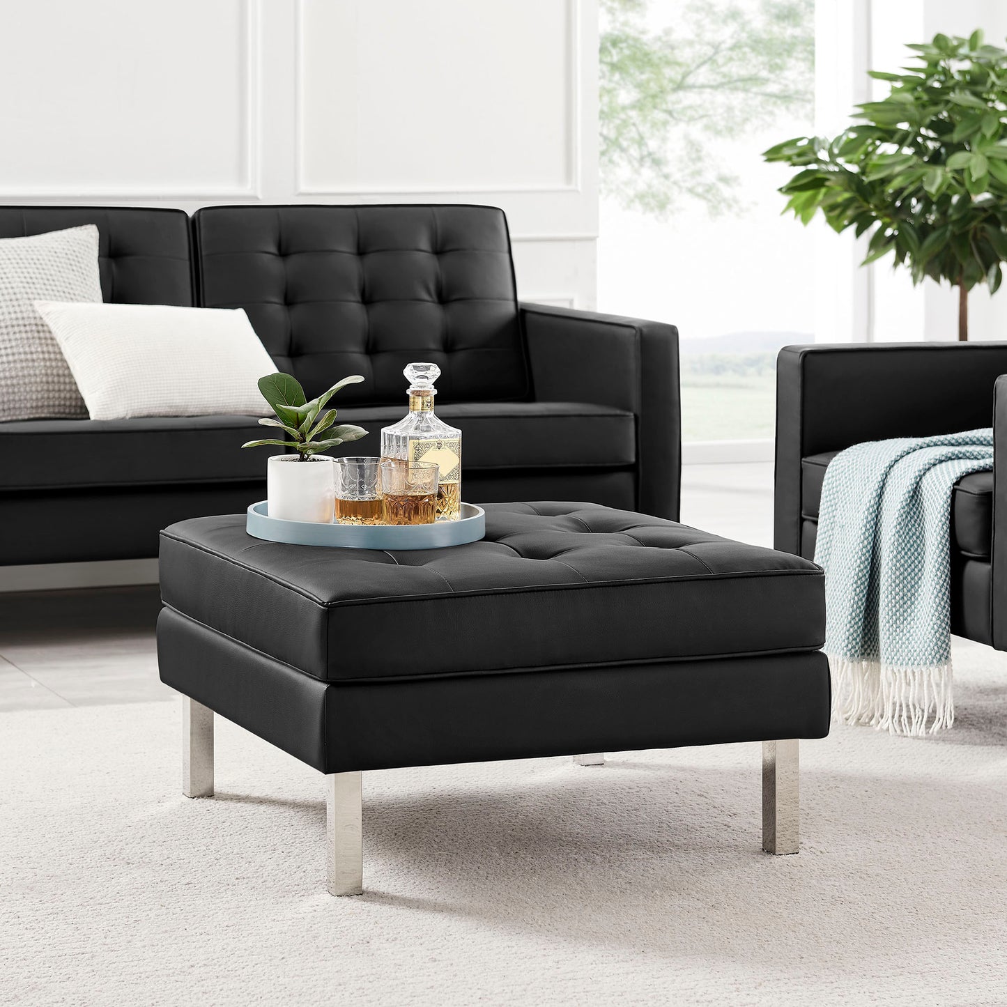 Modway - Loft Tufted Vegan Leather Ottoman by Modway  Living Room Sofas and Armchairs Black - EEI-3394-SLV-BLK