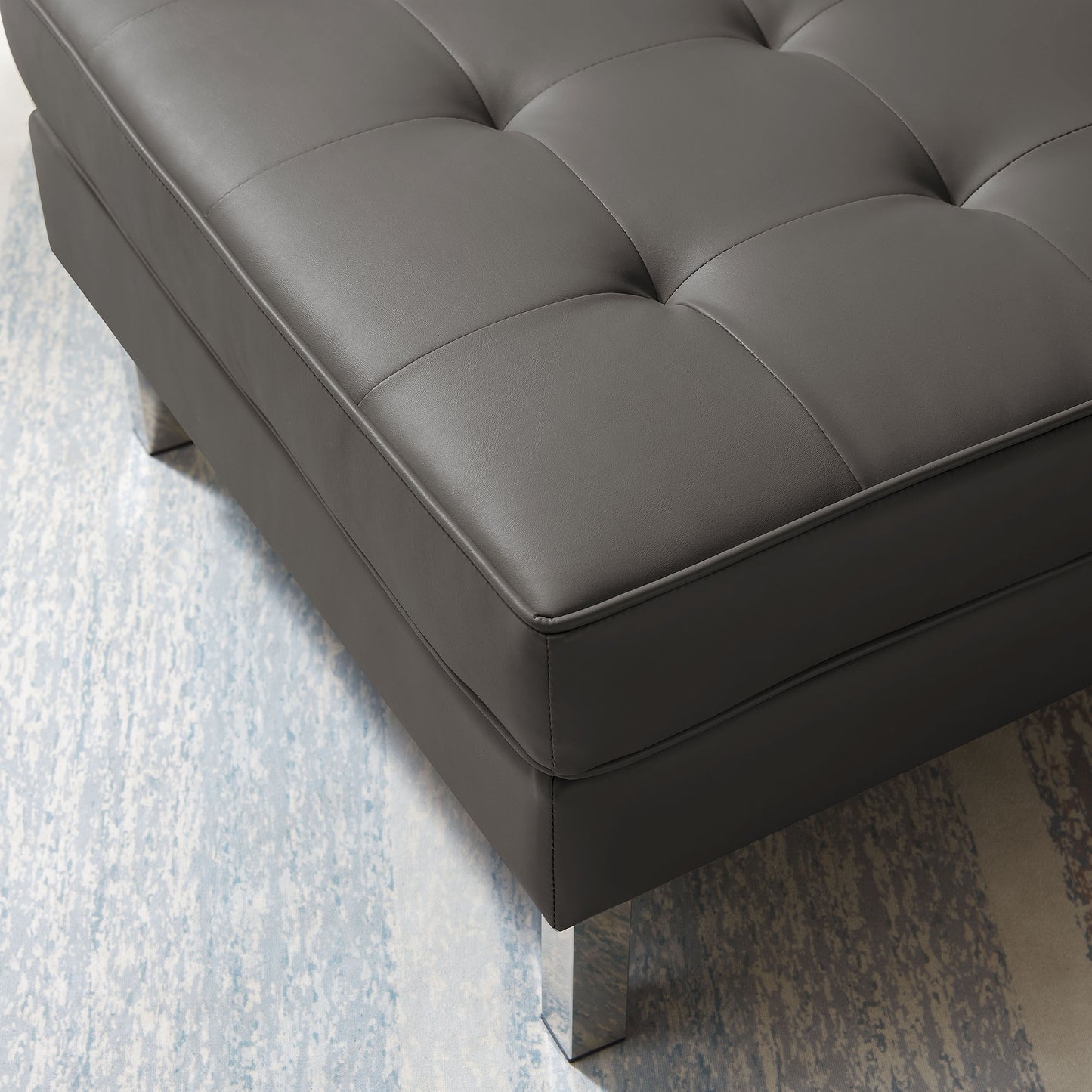 Modway - Loft Tufted Vegan Leather Ottoman by Modway  Living Room Sofas and Armchairs Gray - EEI-3394-SLV-GRY