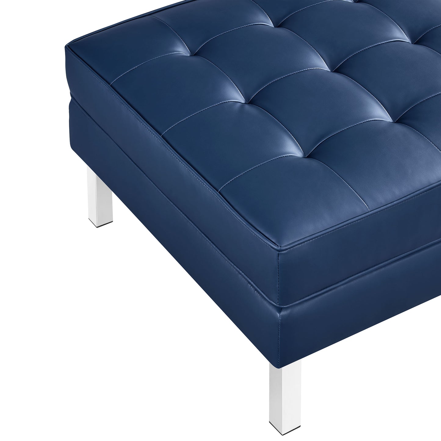 Modway Outlet Loft Tufted Vegan Leather Ottoman by Modway  Living Room Furniture Silver Navy - EEI-3394-SLV-NAV