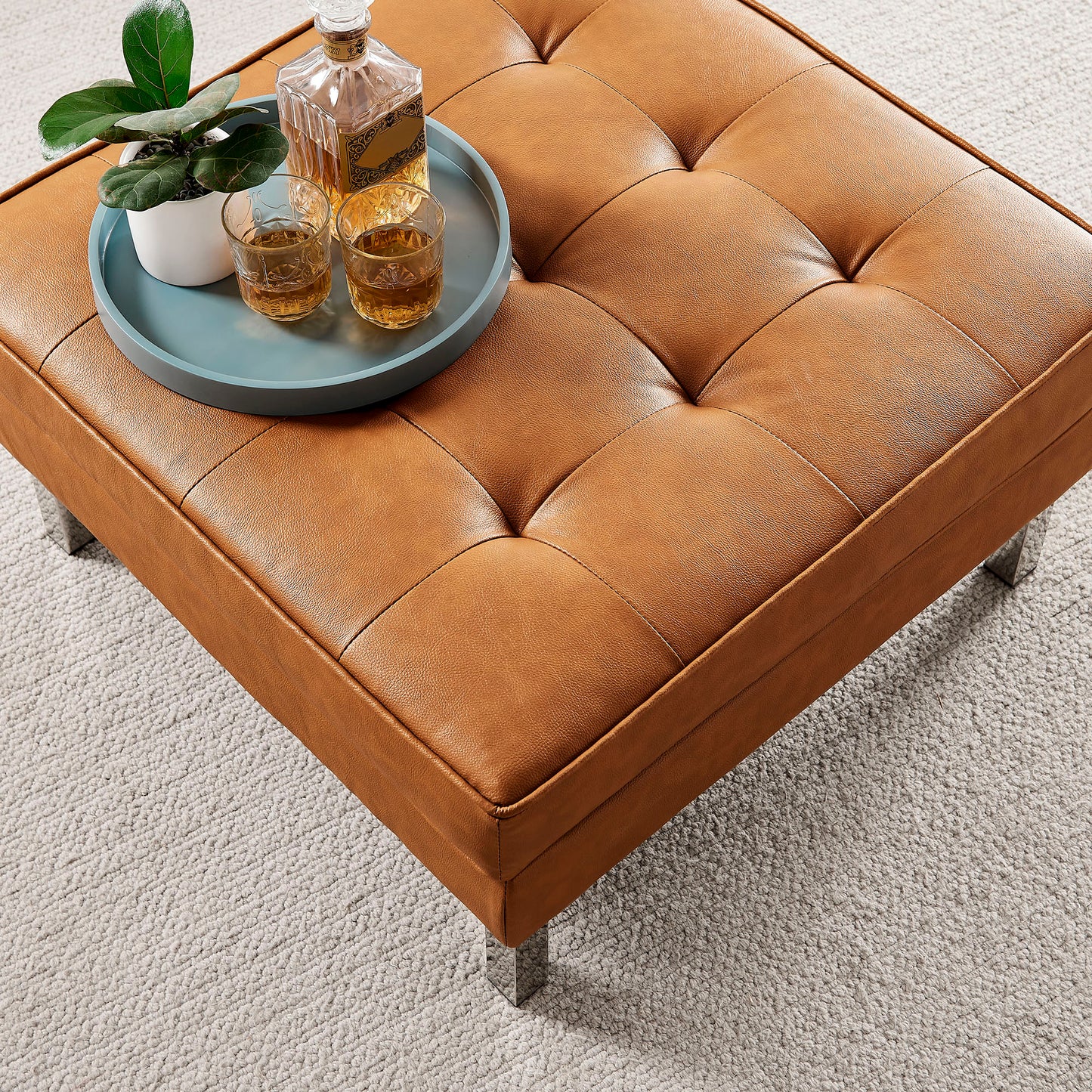 Modway - Loft Tufted Vegan Leather Ottoman by Modway  Living Room Sofas and Armchairs Brown - EEI-3394-SLV-TAN