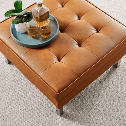 Modway - Loft Tufted Vegan Leather Ottoman by Modway  Living Room Sofas and Armchairs Brown - EEI-3394-SLV-TAN