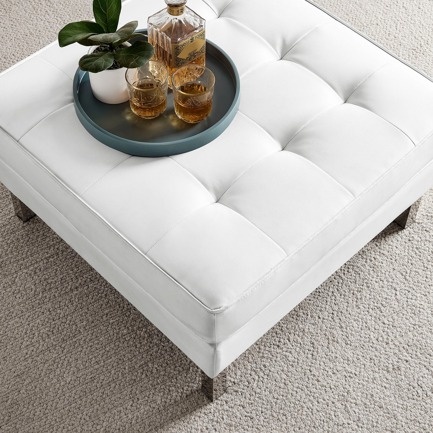 Modway - Loft Tufted Vegan Leather Ottoman by Modway  Living Room Sofas and Armchairs White - EEI-3394-SLV-WHI