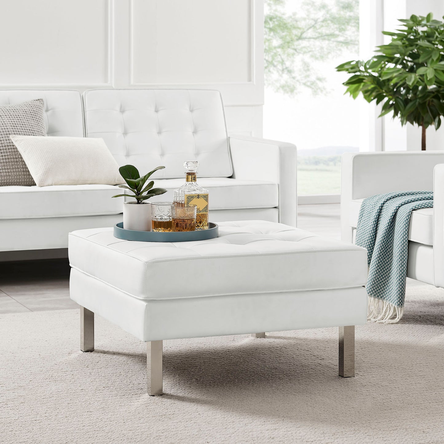 Modway - Loft Tufted Vegan Leather Ottoman by Modway  Living Room Sofas and Armchairs White - EEI-3394-SLV-WHI