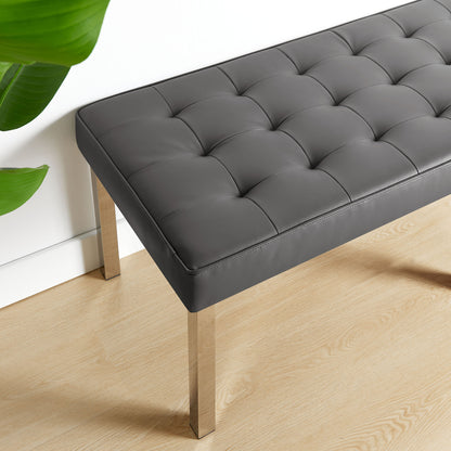 Modway Outlet Loft Tufted Vegan Leather Bench by Modway  Living Room Furniture Silver Gray - EEI-3397-SLV-GRY