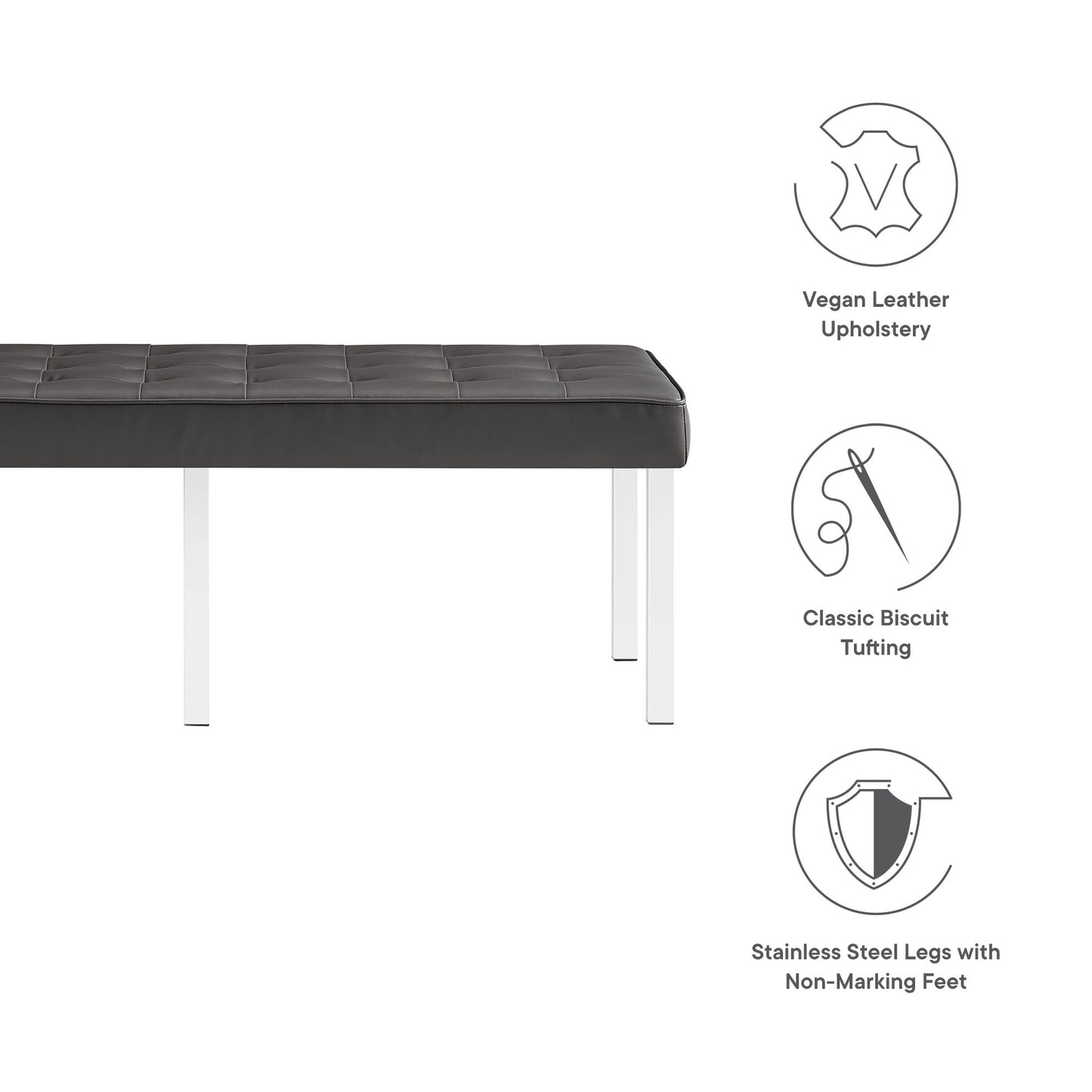 Modway Outlet Loft Tufted Vegan Leather Bench by Modway  Living Room Furniture Silver Gray - EEI-3397-SLV-GRY