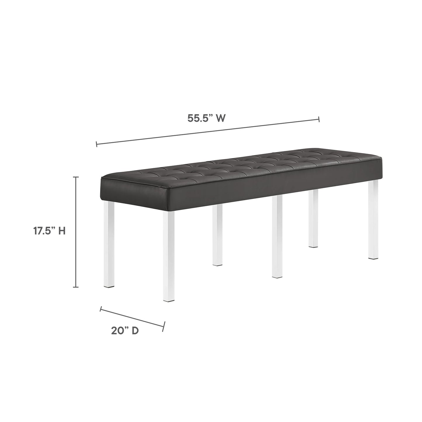 Modway Outlet Loft Tufted Vegan Leather Bench by Modway  Living Room Furniture Silver Gray - EEI-3397-SLV-GRY
