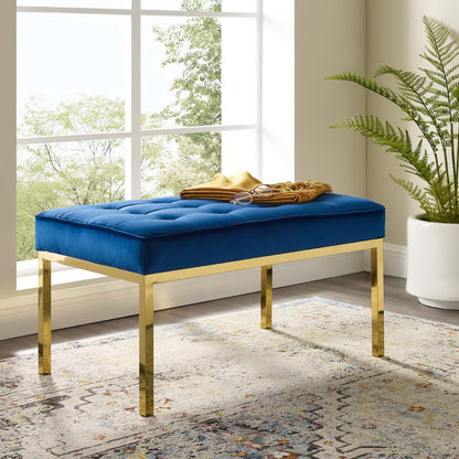 Modway Outlet Loft Gold Stainless Steel Leg Medium Performance Velvet Bench by Modway  Living Room Furniture Gold Navy - EEI-3402-GLD-NAV