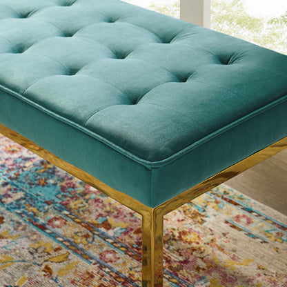 Modway Outlet Loft Gold Stainless Steel Leg Medium Performance Velvet Bench by Modway  Living Room Furniture Gold Teal - EEI-3402-GLD-TEA