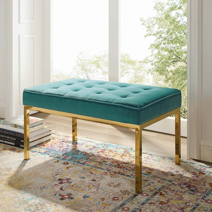 Modway Outlet Loft Gold Stainless Steel Leg Medium Performance Velvet Bench by Modway  Living Room Furniture Gold Teal - EEI-3402-GLD-TEA