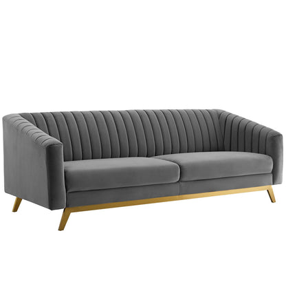Modway Outlet Valiant Vertical Channel Tufted Performance Velvet Sofa by Modway  Living Room Furniture Gray - EEI-3403-GRY