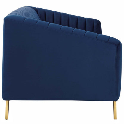 Modway Outlet Valiant Vertical Channel Tufted Performance Velvet Sofa by Modway  Living Room Furniture Navy - EEI-3403-NAV