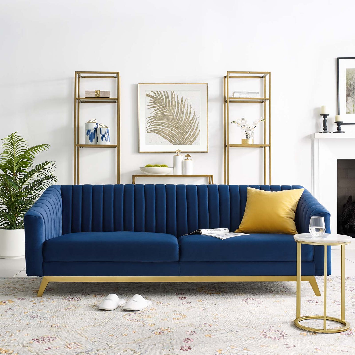 Modway Outlet Valiant Vertical Channel Tufted Performance Velvet Sofa by Modway  Living Room Furniture Navy - EEI-3403-NAV