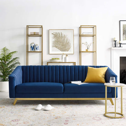 Modway Outlet Valiant Vertical Channel Tufted Performance Velvet Sofa by Modway  Living Room Furniture Navy - EEI-3403-NAV