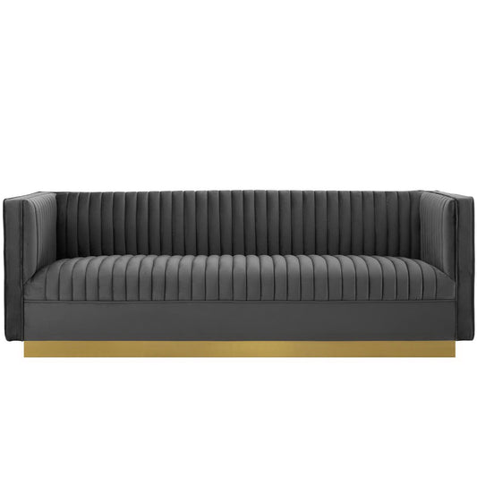Modway - Sanguine Vertical Channel Tufted Performance Velvet Sofa by Modway  Living Room Sofas and Armchairs Gray - EEI-3405-GRY