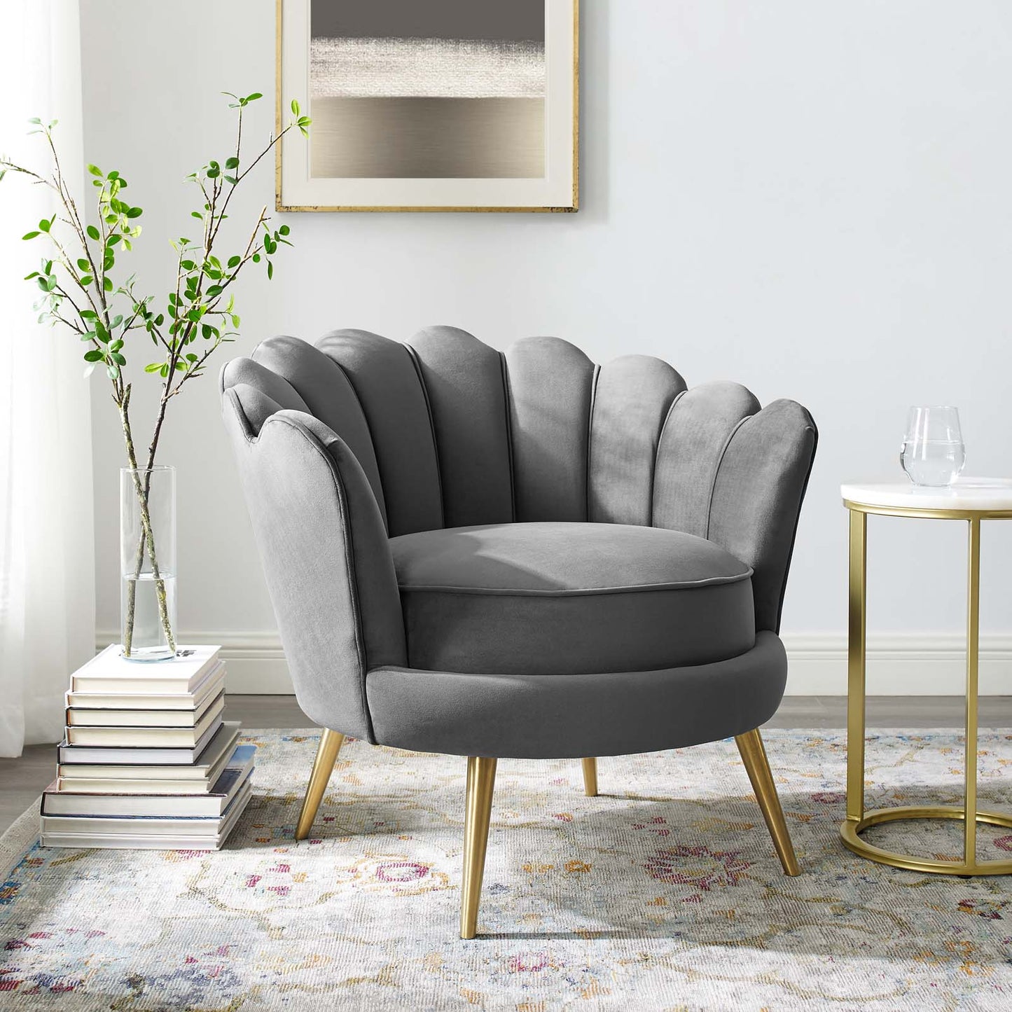 Modway Outlet Admire Scalloped Edge Performance Velvet Accent Armchair by Modway  Living Room Furniture Gray - EEI-3410-GRY