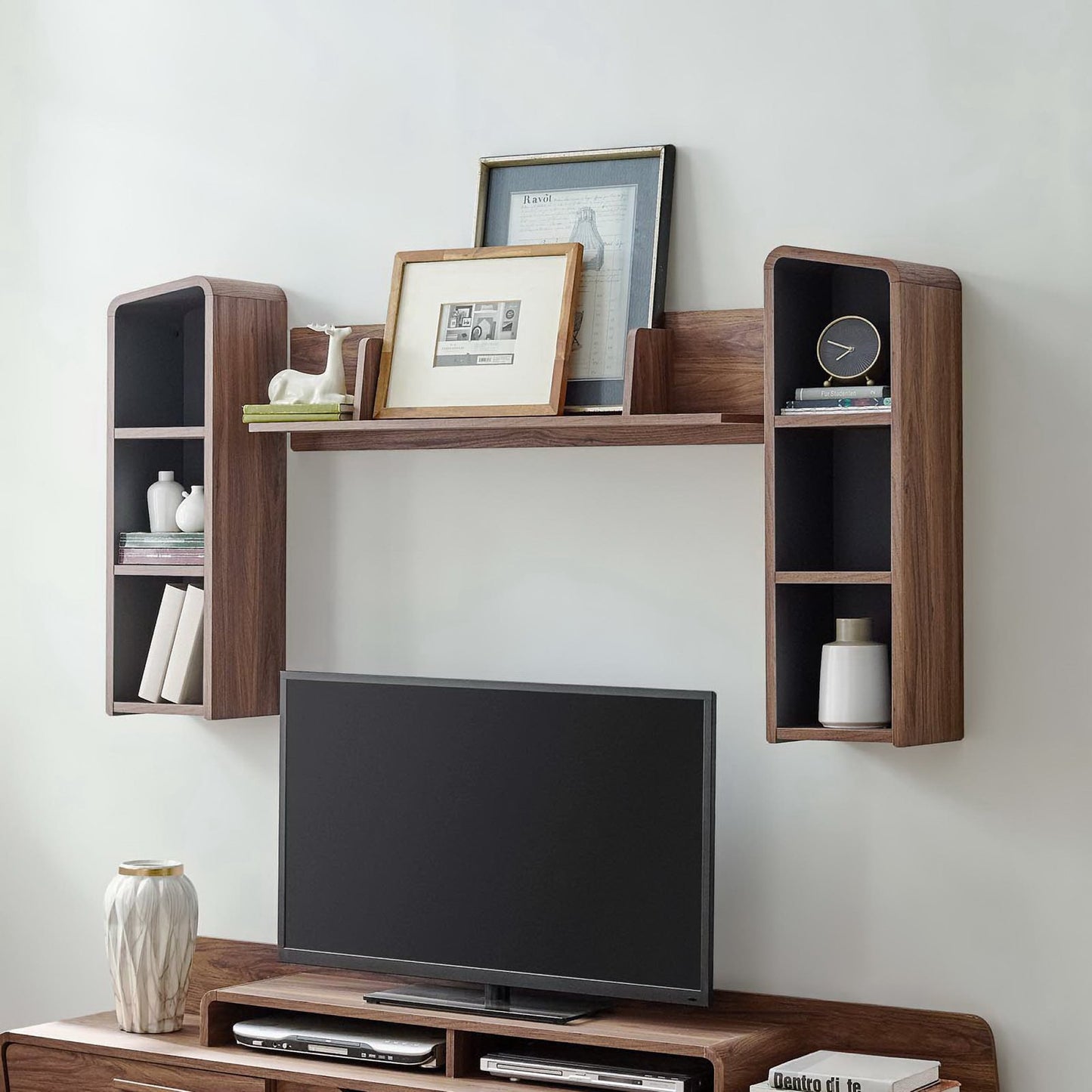 Modway Outlet Omnistand Wall Mounted Shelves by Modway  Living Room Furniture Walnut Gray - EEI-3438-WAL-GRY