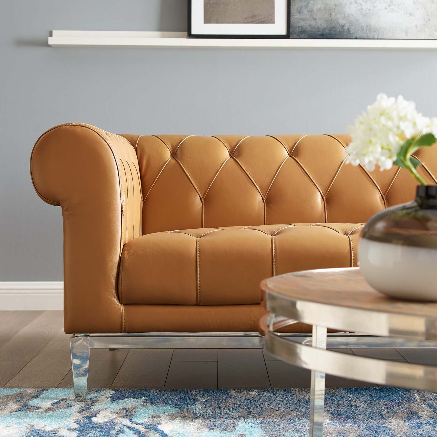 Modway Outlet Idyll Tufted Button Upholstered Leather Chesterfield Sofa by Modway  Living Room Furniture Tan - EEI-3441-TAN