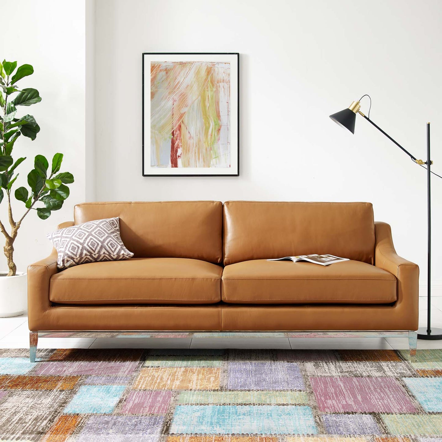 Modway Outlet Harness 83.5" Stainless Steel Base Leather Sofa by Modway  Living Room Furniture Tan - EEI-3444-TAN