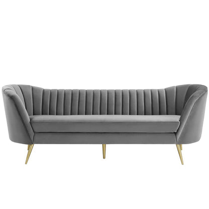 Modway Outlet Opportunity Vertical Channel Tufted Curved Performance Velvet Sofa by Modway  Living Room Furniture Gray - EEI-3453-GRY