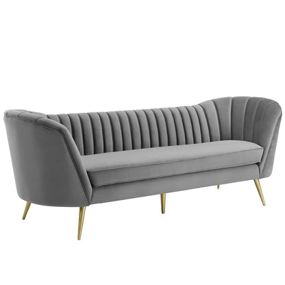 Modway Outlet Opportunity Vertical Channel Tufted Curved Performance Velvet Sofa by Modway  Living Room Furniture Gray - EEI-3453-GRY