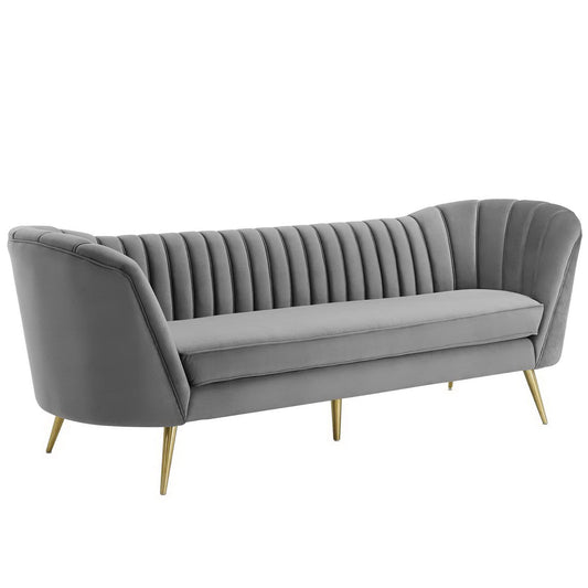 Modway Outlet Opportunity Vertical Channel Tufted Curved Performance Velvet Sofa by Modway  Living Room Furniture Gray - EEI-3453-GRY
