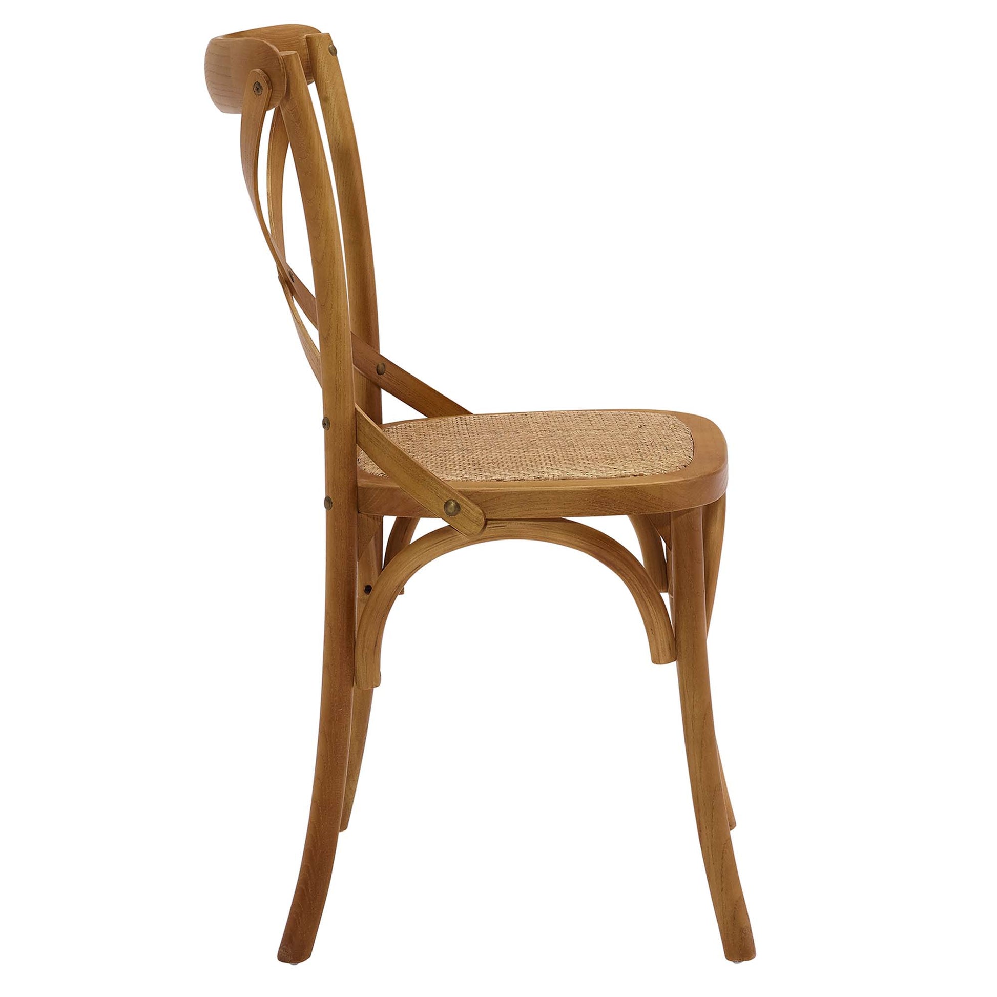 Walnut-finish bentwood cafe chair with woven cane seat and curved back, vintage bistro style.