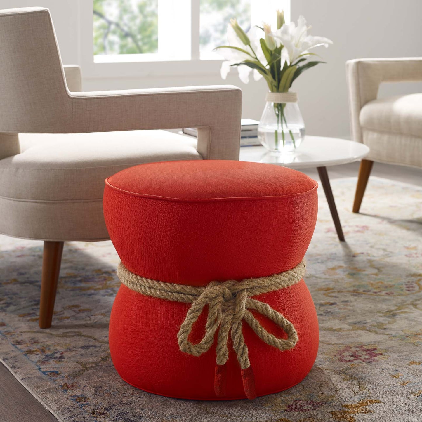 Modway Outlet Beat Nautical Rope Upholstered Fabric Ottoman by Modway  Living Room Furniture Atomic Red - EEI-3483-ATO